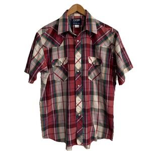 Vintage Wrangler Men's 16 1/2‎ Pearl Plaid Shirt Cowboy Cut Western
